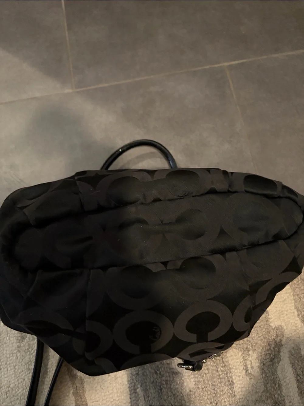 Coach Black and Charcoal Signature Satchel with Leather Trim.